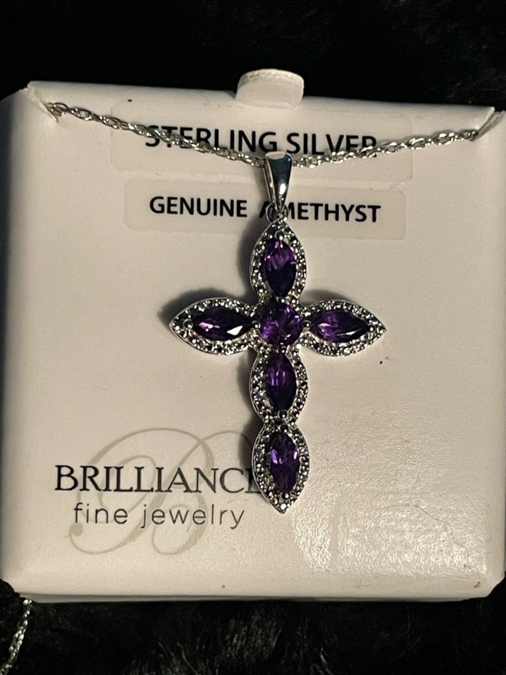 NWT Stamped 925 Silver 18” with Genuine Amethyst and Cz stones in original box
